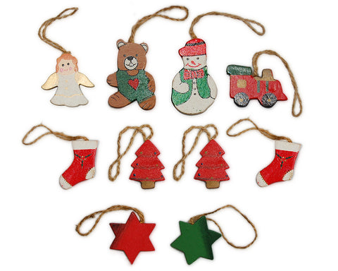 10 Pcs Painted Santa Folk Decoration Christmas Tree Rustic Ornaments