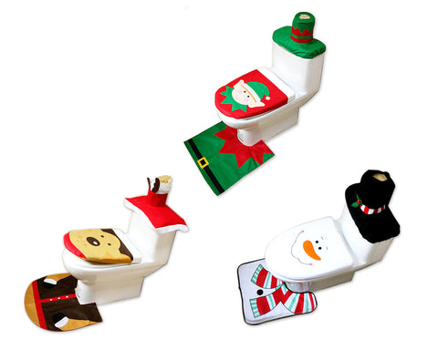 Toilet Seat Cover and Rug Set for Christmas Decoration