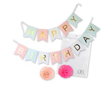 Happy Birthday Paper Banner and Flower Ball for Party Decoration