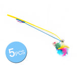 5Pcs Cat Feather Toy Chaser Wand with Bells