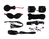 Adult 8 Pieces SM Bondage Set with Sex Whip - Black