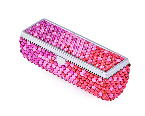 Gradation Swarovski Crystal Lipstick Case With Mirror - Pink