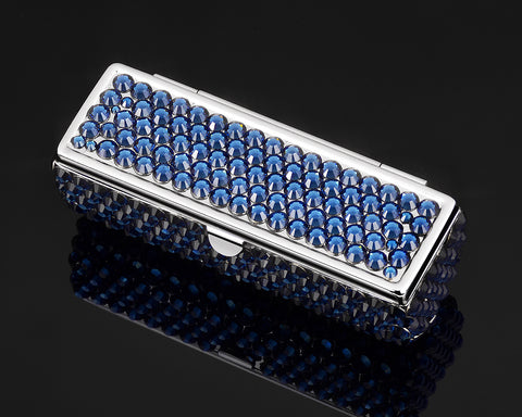 Classic Bling Swarovski Crystal Lipstick Case With Mirror - Navy Blue