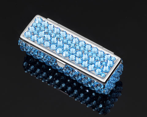 Classic Bling Swarovski Crystal Lipstick Case With Mirror - Sky Blue