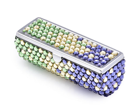 Gradation Swarovski Crystal Lipstick Case With Mirror - Green & Purple