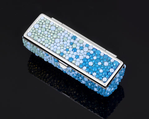 Gradation Swarovski Crystal Lipstick Case With Mirror - Blue