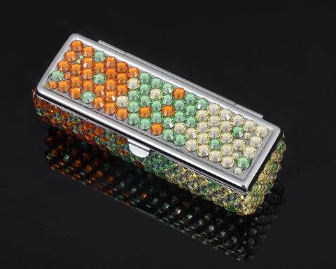 Gradation Swarovski Crystal Lipstick Case With Mirror - Green & Orange