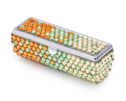 Gradation Swarovski Crystal Lipstick Case With Mirror - Green & Orange