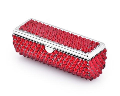 Classic Bling Swarovski Crystal Lipstick Case With Mirror - Red