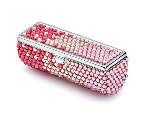 Gradation Swarovski Crystal Lipstick Case With Mirror - Pink