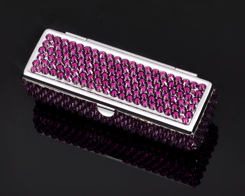 Classic Bling Swarovski Crystal Lipstick Case With Mirror - Purple