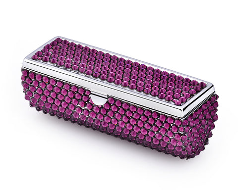 Classic Bling Swarovski Crystal Lipstick Case With Mirror - Purple