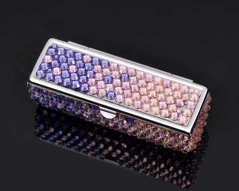 Gradation Swarovski Crystal Lipstick Case With Mirror - Purple