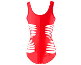 Hollow Out Strappy Monokini Swimwear - Red