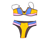 Neoprene Color Block Bikini Set - Orange