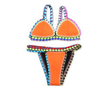 Tribal Style Crochet Triangle Bikini Set - Orange