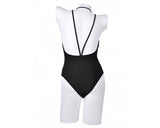 Black Deep V Halter Monokini Bathing Suit