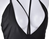 Black Deep V Halter Monokini Bathing Suit