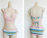 Geometric Series Spaghetti Strap Bikini Set - Blue