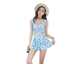 Lovely Girl Series Heart Print Swimdress - Blue