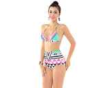 Geometric Print Halter Bikini with High Waist Bottom Set