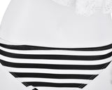 Lace Flounce Stripe Halter Bikini Set - Black