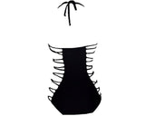 Black Strappy One Piece String Monokini Swimwear