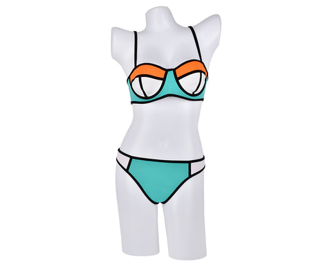 Spaghetti Strap Series Color Block Bikini Set - Mint