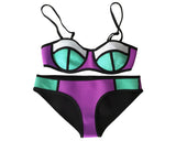 Spaghetti Strap Series Color Block Bikini Set - Magenta and Blue