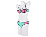 Spaghetti Strap Series Color Block Bikini Set - Tiffany and Peach