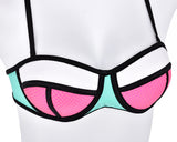 Spaghetti Strap Series Color Block Bikini Set - Tiffany and Peach