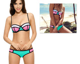 Spaghetti Strap Series Color Block Bikini Set - Tiffany and Peach