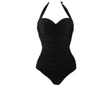 Modern Halter Neck One Piece Swimwear - Black