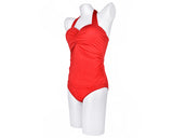 Modern Halter Neck One Piece Swimwear - Red