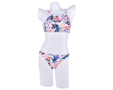 Floral Foliage Print High Neck Halter Bikini Set - White