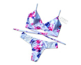 Wireless Floral Printed Halter Bikini Set - White