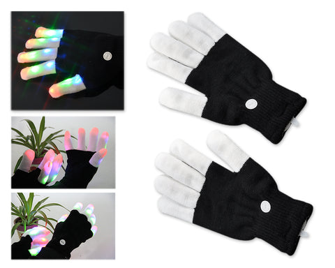 2 Pcs 6 Modes LED Flashing Finger Lighting Gloves - Black