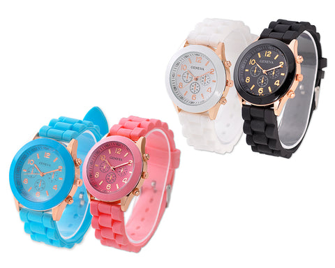 2 Pcs Geneva Silicone Quartz Analog Unisex Sport Wrist Watch