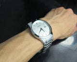 2Pcs CURREN Metallic Stainless Steel Date Round Dial Men Watch - B + W