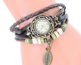 6 Pcs Retro Leaf Women Weave Wrap Leather Bracelet Wrist Watches