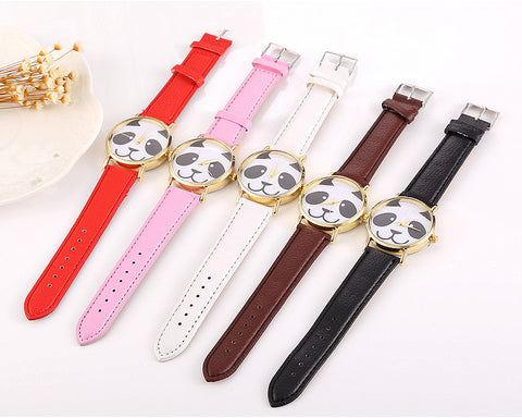 5 Pcs Panda Pattern Women PU Leather Wrist Watch