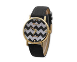 2Pcs Geneva Women Ladies Chevron Style Leather Wrist Watch