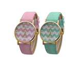 2Pcs Geneva Women Ladies Chevron Style Leather Wrist Watch