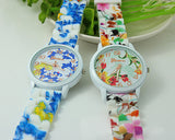 2 Pcs Geneva Nice Flower Silicone Analog Quartz Women Wrist Watches