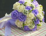 24 Pcs Bridal Wedding Flowers Bouquet - White Purple