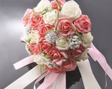 24 Pcs Bridal Wedding Flowers Bouquet - White Pink