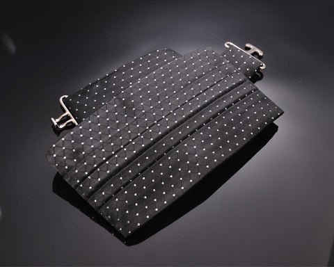 Men Dots Pattern Tuxedo Linen Cummerbund - Black