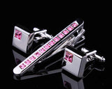 Chic Crystal Cufflinks and Tie Clip Set - Pink